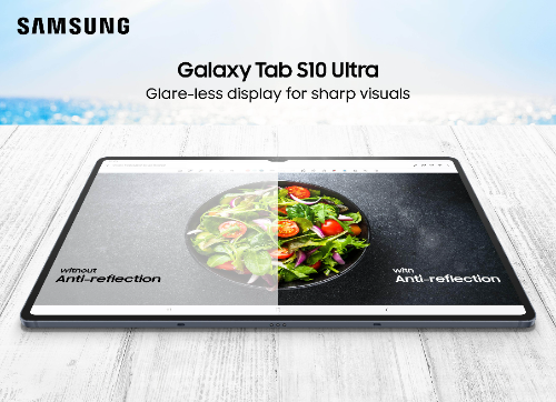Galaxy Tab S10 Ultra has a Glare-less display for sharp visuals.